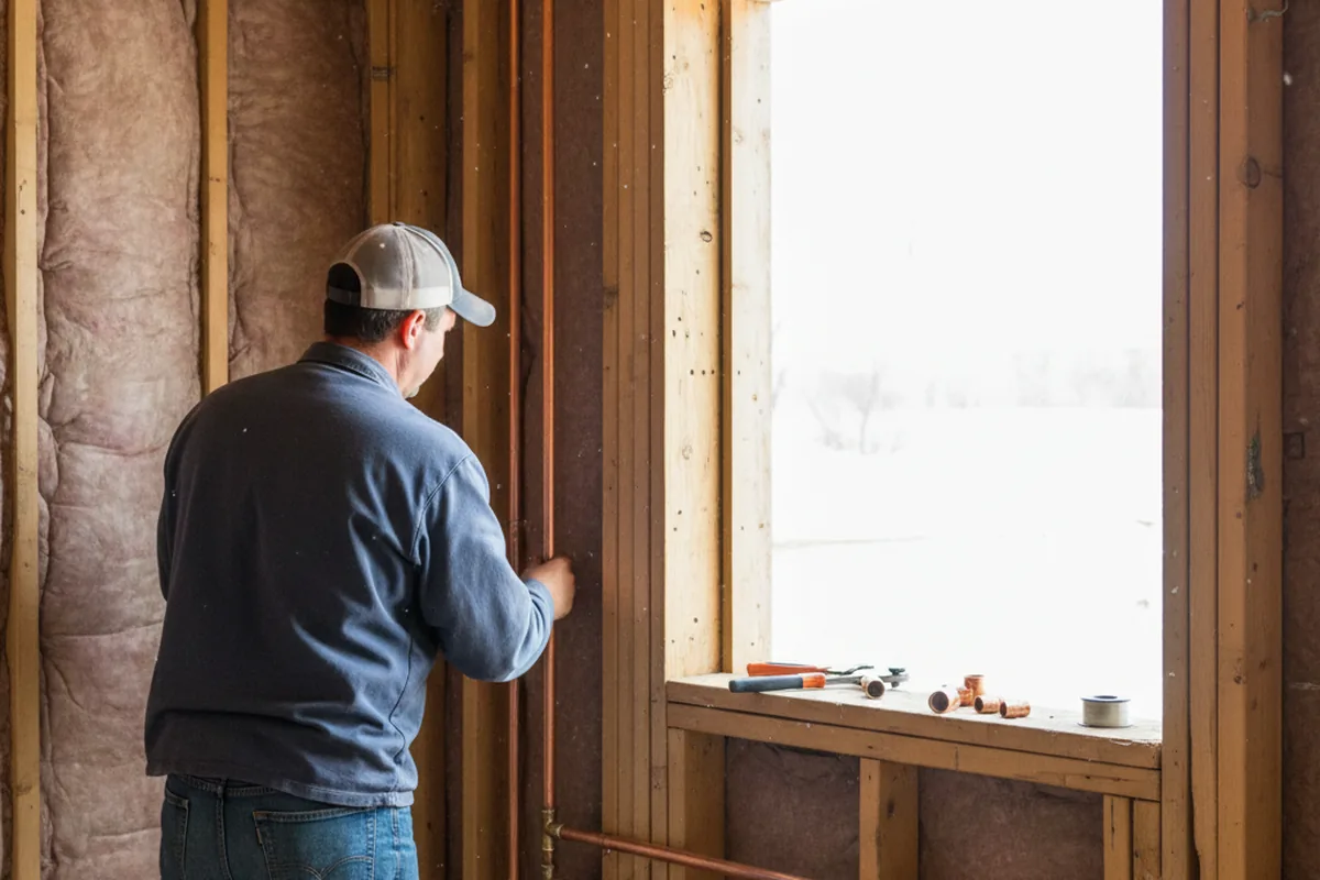 Licensed plumber running new copper supply lines in a Petrolia home